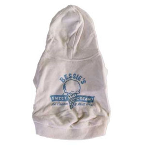 white zippered dog hoodie with retro ice cream graphic