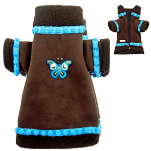suede dog coat with butterfly applique