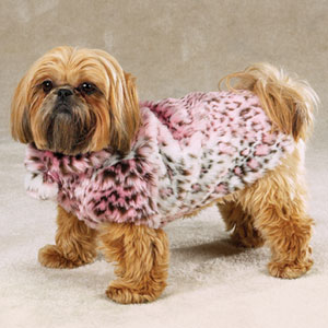 pink leopard faux fur dog coat