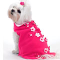 designer dog coat with flowers appliqued on pink fleece 