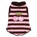 pink with brown stiped dog tee with cherry applique