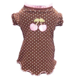 brown with pink polka dot tee & cherry applique