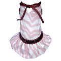pink zebra dog dress with sequin trim at neck and waist