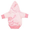 pink checked dog hoodie with skull & cross bones
