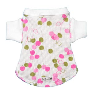 100% cotton thermal dog tee with green & pink apples. 