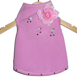 dog dress with flower, rhinestones & buttons