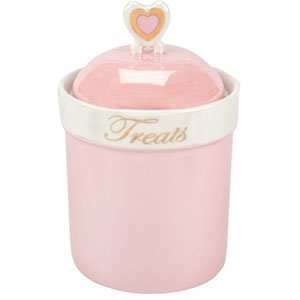 ceramic treat jar with gold accents