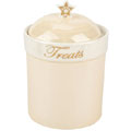 ceramic treat jar with gold accents
