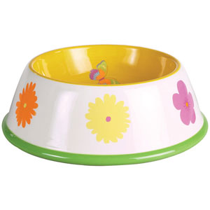 ceramic dog bowl - flowers and butterfly design