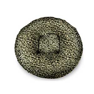bagel beds for dogs covered in a leopard patttern