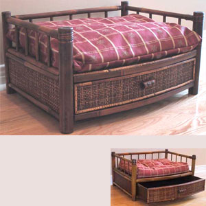 bamboo wood dog bed with storage drawer