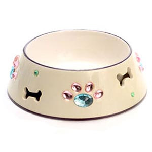 jeweled paw dog bowl