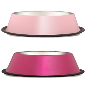 pink stainless steel dog bowls in 5 sizes and 2 shades of pink
