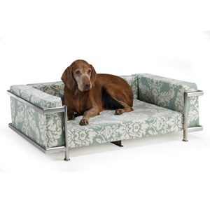 Moderno dog sofa bed shown in Spa microvelvet fabric