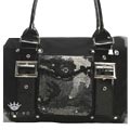 black designer dog carrier in canvas with rhinestone pocket