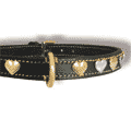leather dog collar with alternating gold and silver hearts