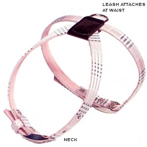 pink plaid dog harness and leash