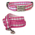 pink gingham dog collar harness & leash 