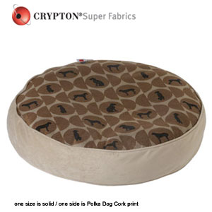 William Wegman round dog bed covered in signature print Crypton fabric