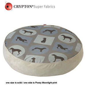 William Wegman round dog bed covered in signature print Crypton fabric