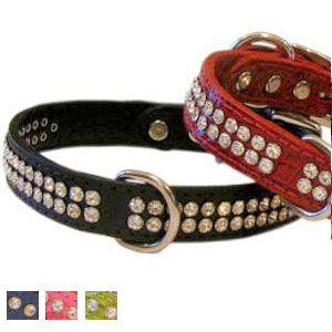 leather dog collars with hand set rhinestone crystals