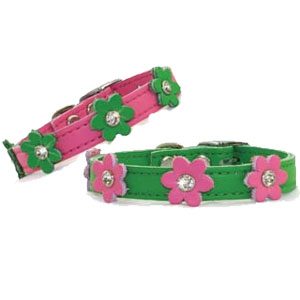 leather flowers dog collar with crystal centers