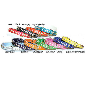 rainbow leather dog collars with rhinestone crystals