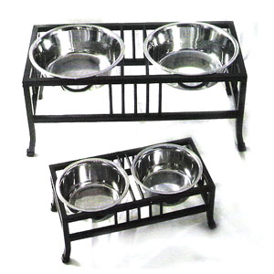 Baron Double Raised Dog Bowl - Extra Large-Black