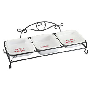 XOXO love you dog bowls with wire stand