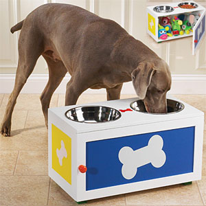 raised dog diner with storage