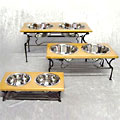 raised wood & iron dog feeder