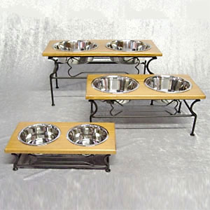 raised wood & iron dog feeder