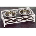 small dog feeder:  antique white iron dog feeder