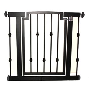 iron hallway gate with decorative spindle in black finish