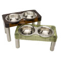 Metro Duo elevated dog diner with combo stainless steel bowl