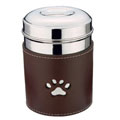stainless steel  with leather dog treat jar