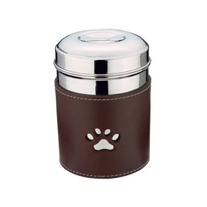 stainless steel  with leather dog treat jar