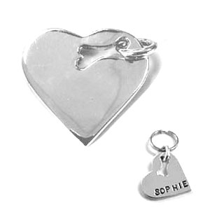 custom dog id tag - silver heart with cut out bone
