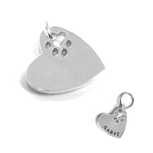 custom dog id tag - silver heart with cut out paw