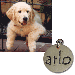 dog id tag - hand etched in informal handwriting font