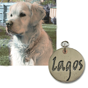 dog id tag - hand etched in Viner script font