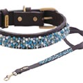 designer leather dog collar with genuine semi precious beads