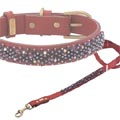 red leather dog collar with genuine amethyst beads