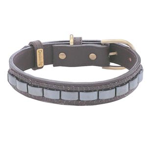 leather dog collar with genuine semi precious stones