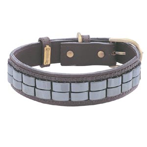leather dog collar with genuine semi precious stones