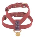red leather dog harness with amethyst beading