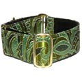 martingale collar in green brocade fabric