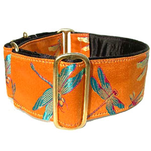 dragonflies on silk martingale dog collar available in 3 widths