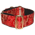 big dog collar custom made from red silk brocade fabric