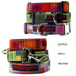 patchwork collar & leash with nickel buckle
